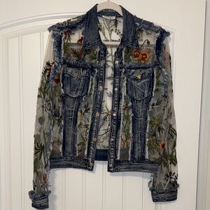 Adore Blue Floral Embroidered Jean Jacket